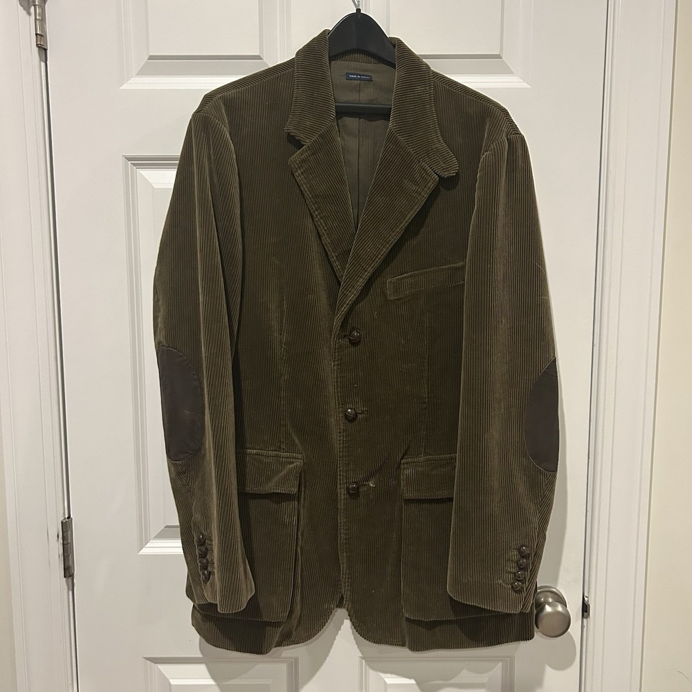 Polo Ralph Lauren Corduroy Sport Coat Olive Brown Leather Elbow Patch L XL